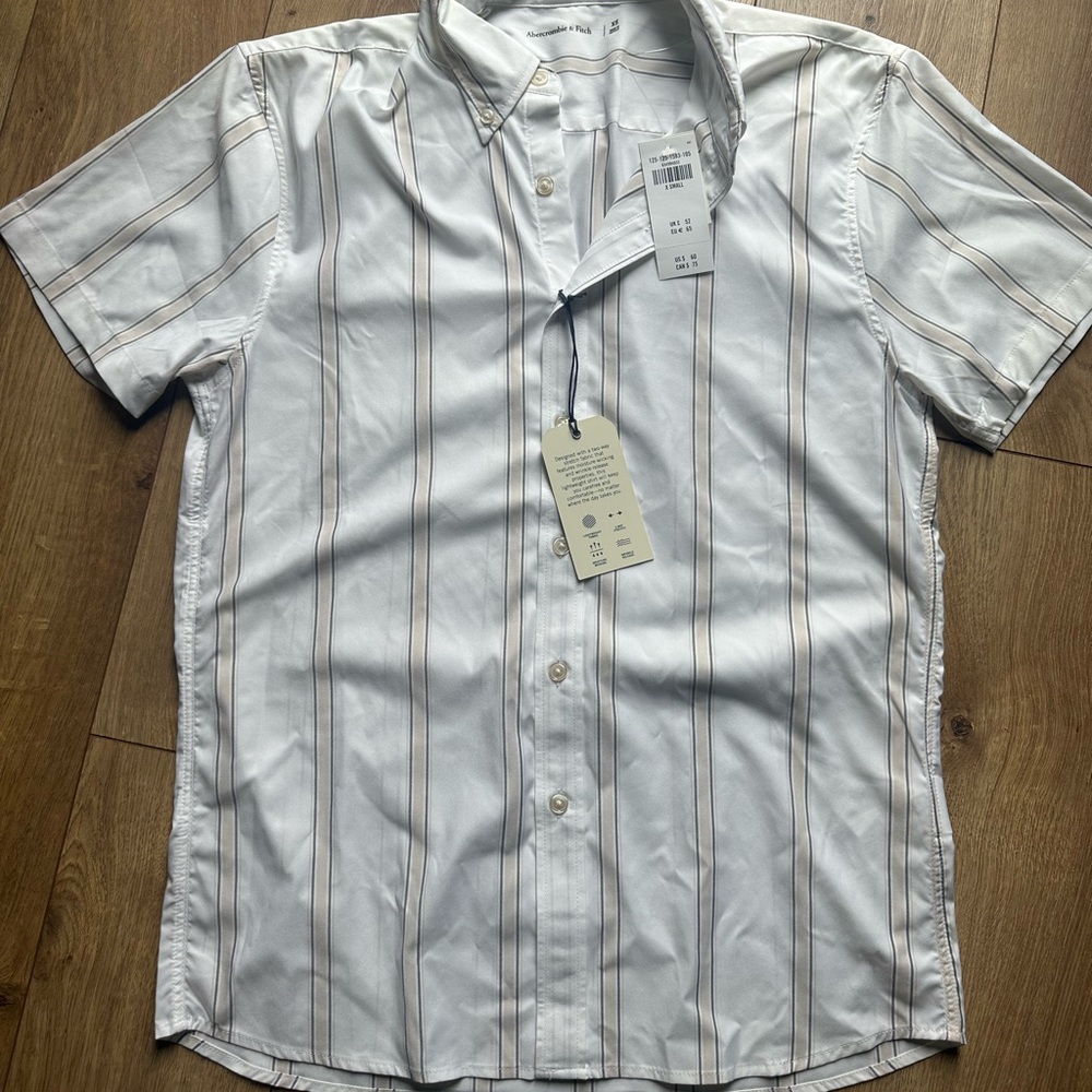 Abercrombie & Fitch White and Brown Casual Button Down Shirt